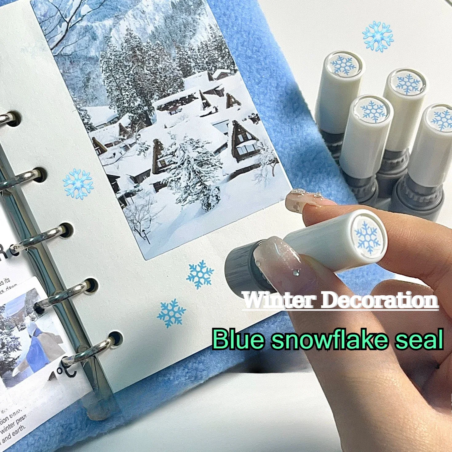 

Blue Snowflake Seal Healing Winter Snow Scene Theme Kindergarden Kids Gift Praise Reward Self Inking STAMPS Greeting Card