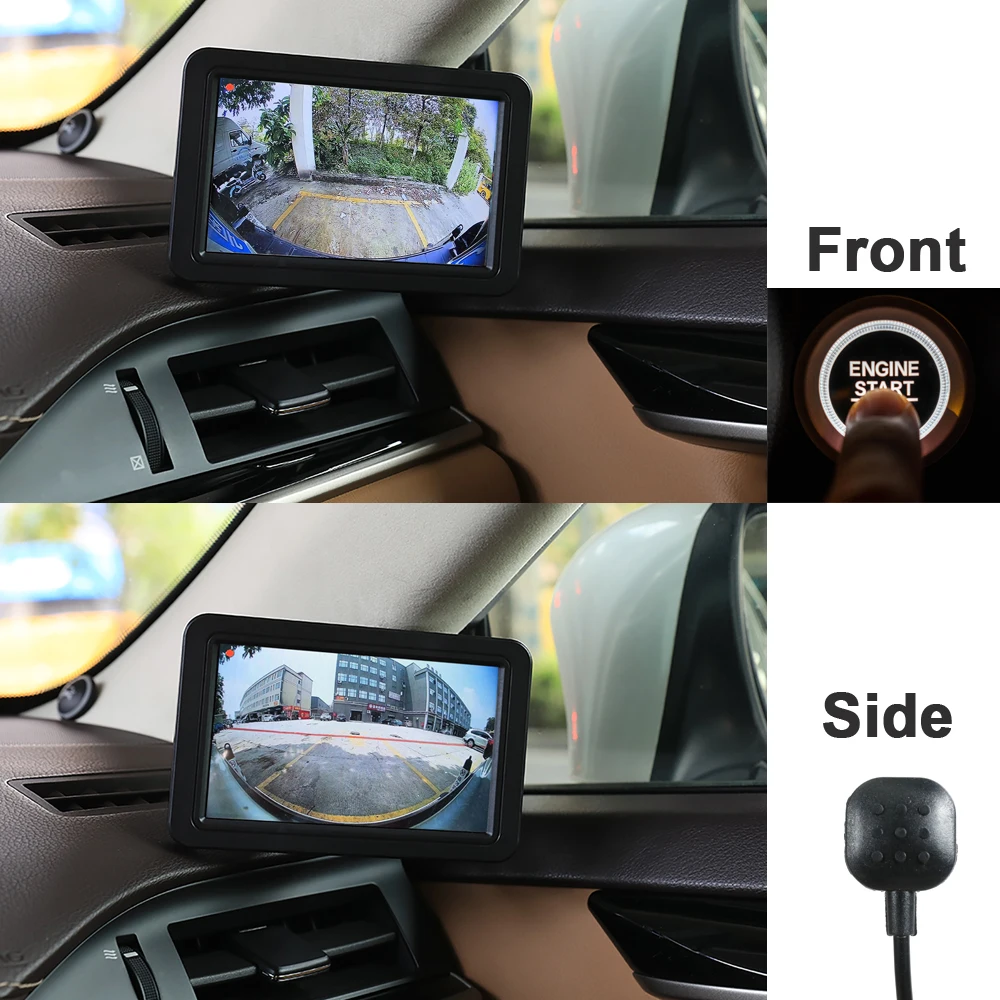 Carsanbo Car Cameras 5Inch Screen Front And Side View Cameras 720P Dvr Monitor System 64G Tf Card 170 Degree Fisheye Glass Lens