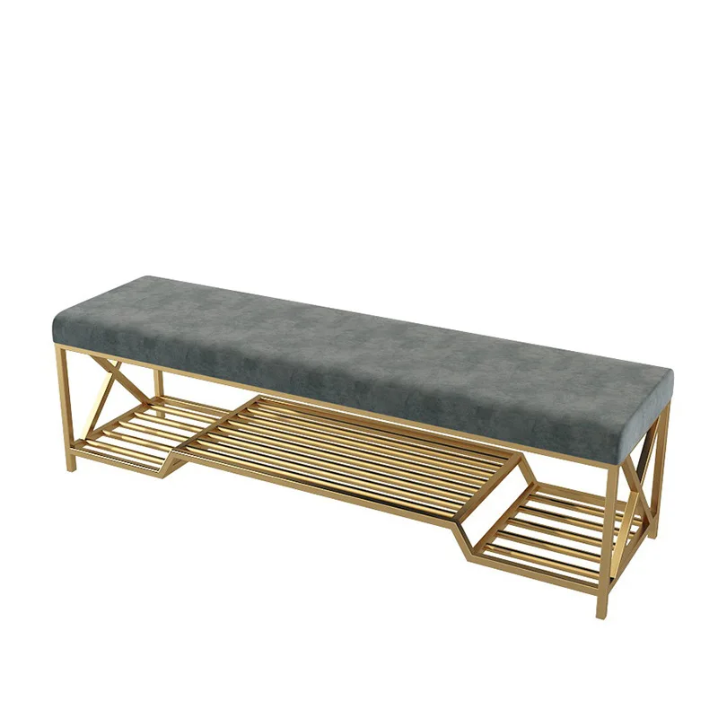 Simple wrought iron changing stool shoe store trying stool, household sofa long strip gold storage stool