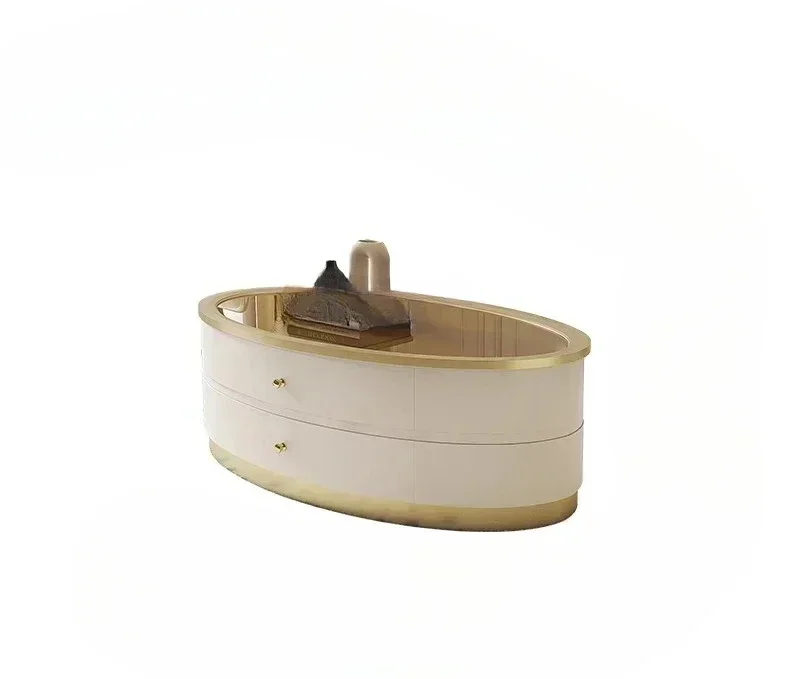 

Simple glass coffee table Round living room Modern wabi-sabi style Simple storage American light luxury solid wood tea table