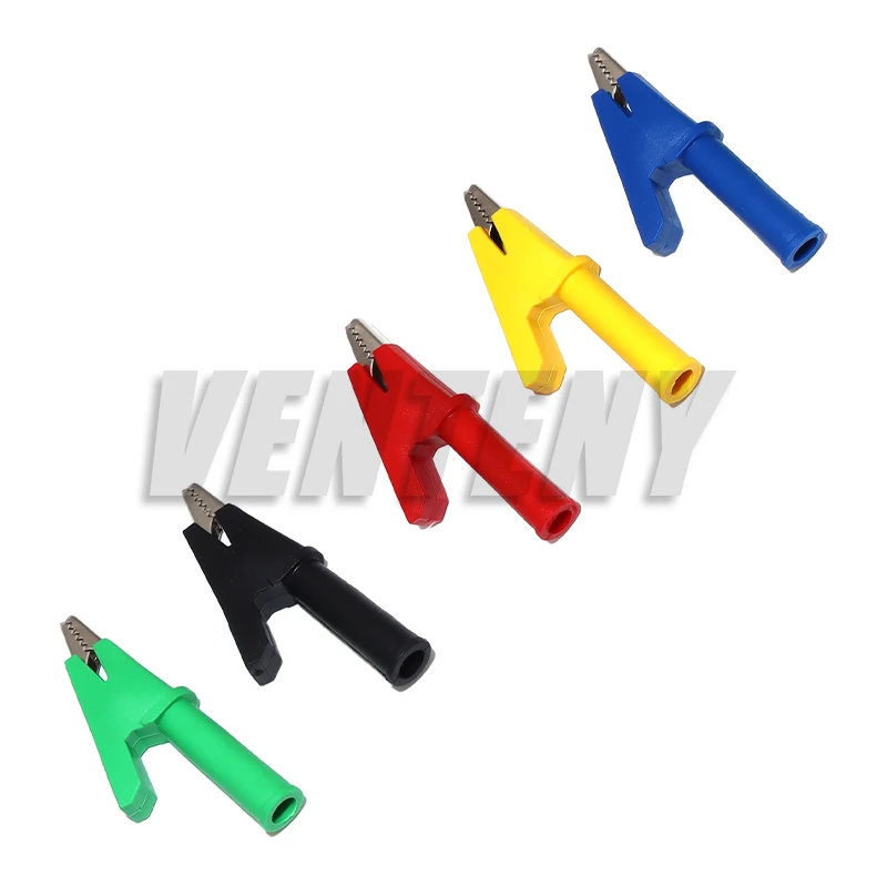 5PCS Pure Copper Insulated Test Alligator Clip 10MM Opening With 4MM Jack Safety Crocodile Clamps For Banana Plug Or Welding