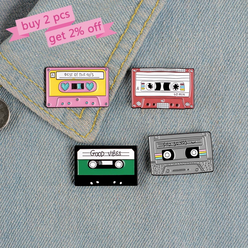 Good Vibes Only Enamel Pins Custom Retro 90's Rock n Roll TV Typewriter Camera Brooches Lapel Badge Music Jewelry for Friends