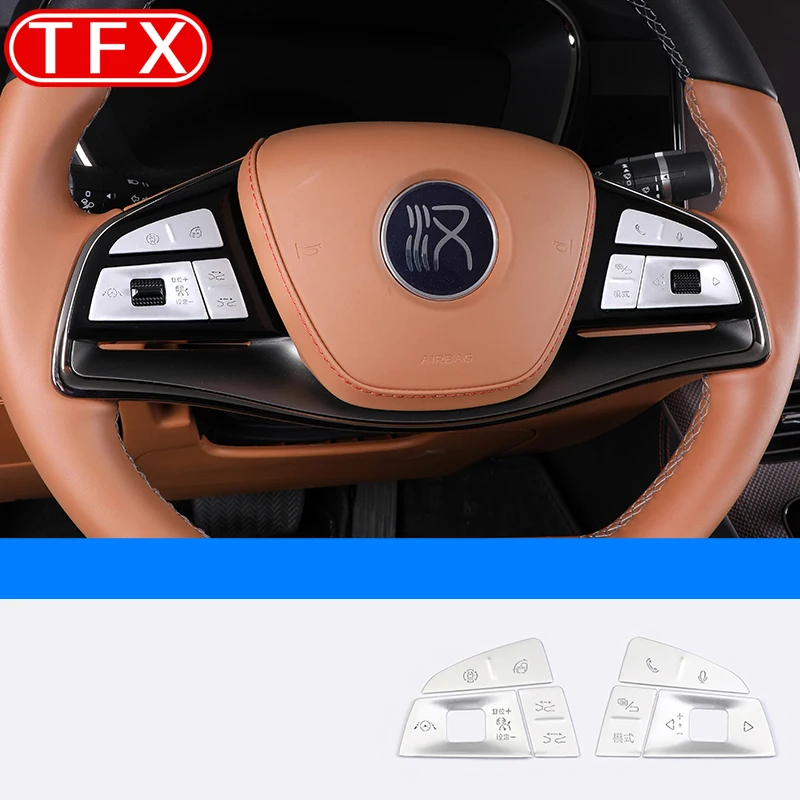 For BYD Han 2022 2023 2024 Car Styling Steering Wheel Button Patches Bright Strips Aluminum Alloy Auto Interior Accessories