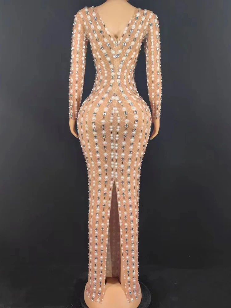 고품질 핫 비즈 핫 다이아몬드 섹시 탄성 긴팔 드레스 2025 신상 맞춤 여성 의류