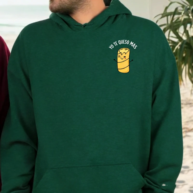 Hoodies combinando Yo Tequeno Mucho Yo Te Queso Mas Moletons engraçados de casal espanhol ou presente de trocadilho de comida para ele seu pulôver de inverno