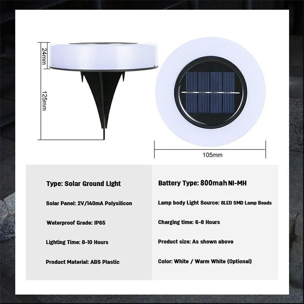 Luces solares a prueba de agua para jardín, iluminación de suelo brillante mejorada para exteriores, camino, 4 piezas