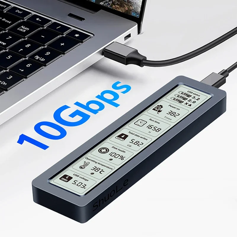 M2 SSD Case M.2 NVMe SATA SSD Enclosure Adapter With Display Screen Intelligent Digital 10Gbps USB 3.2 Gen2 External Disk Box
