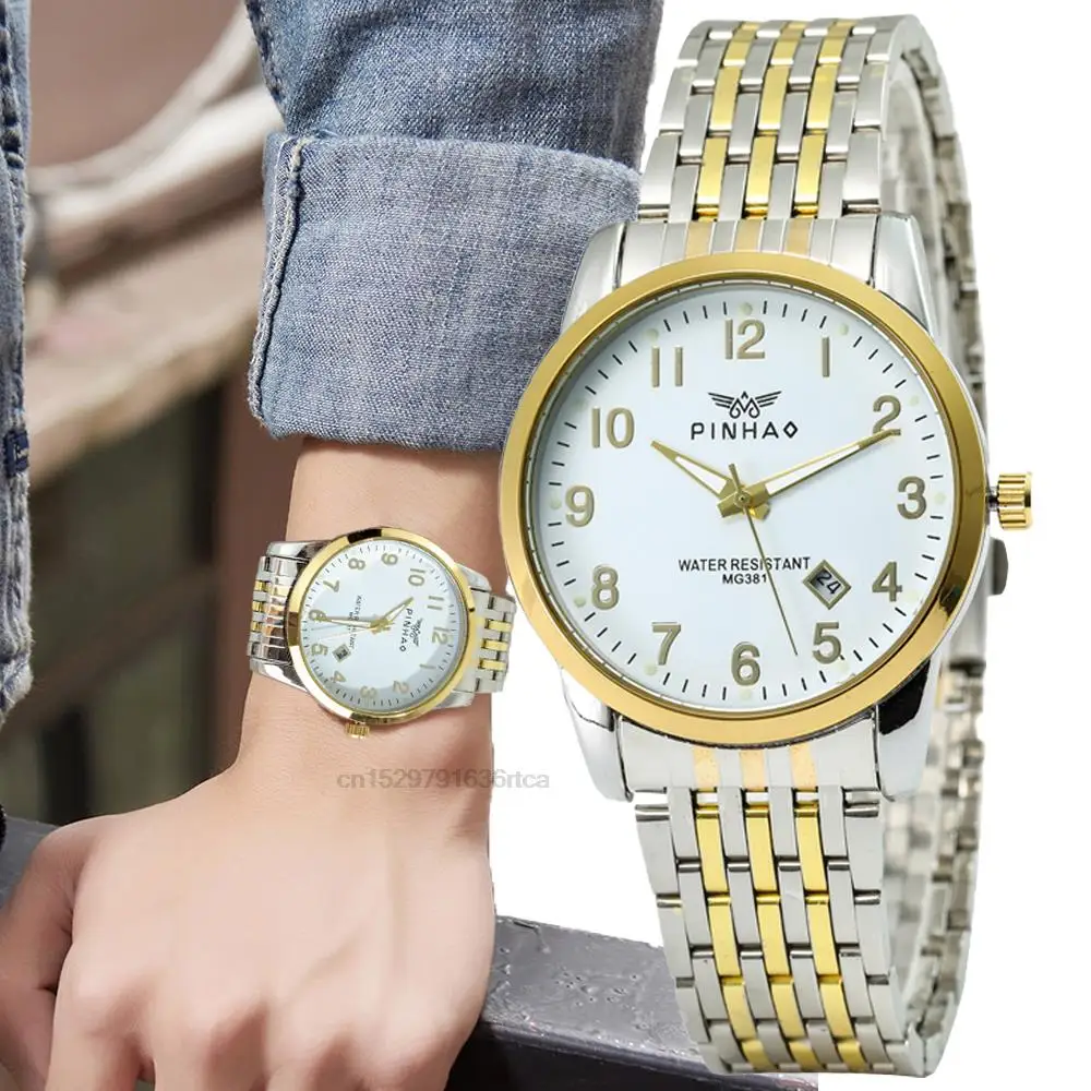 

Luxury Simple Numbers Calendar Men's Quartz Watches High Quality Waterproof Stainless Steel Silver Folding Clasp Men's Watch