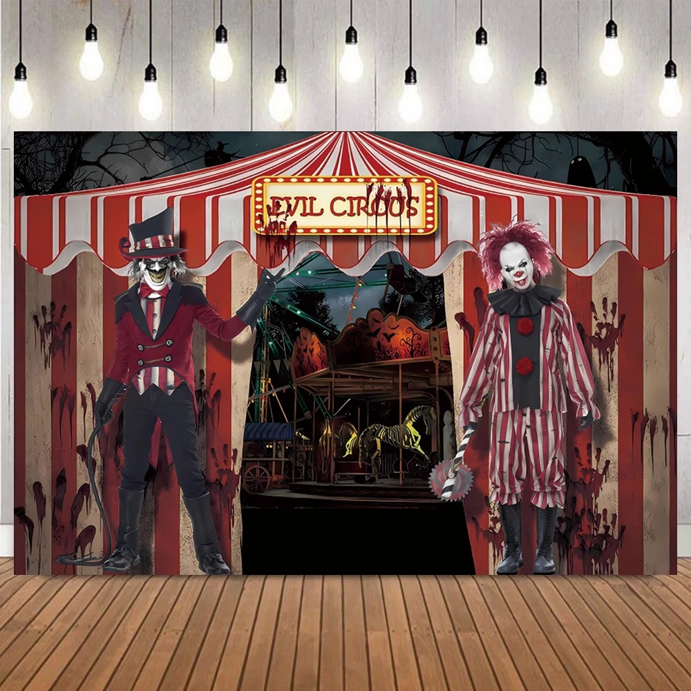 Halloween Horror Circus Backdrop for Photography Evil Clown Scary Carnival Hallowmas Photo Background Kids Birthday Party Decor