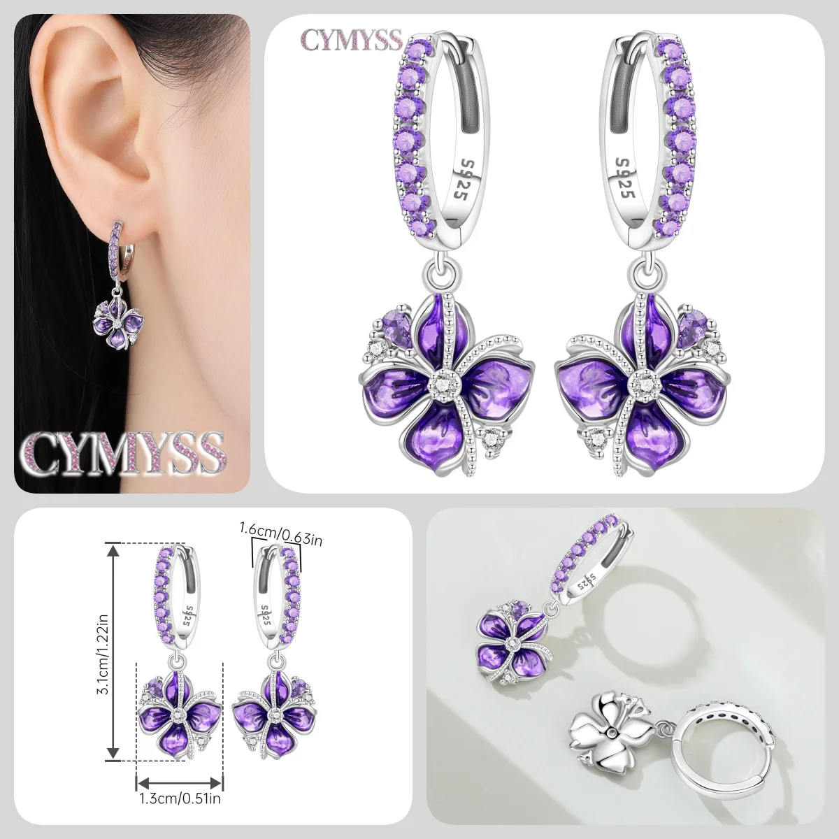 2026 Original 925 Sterling Silber Nadel mit Zirkon Pflanzenmotiven Blaue Iris Blumen Ohrringe für Damen Party Modeschmuck – Detail 1