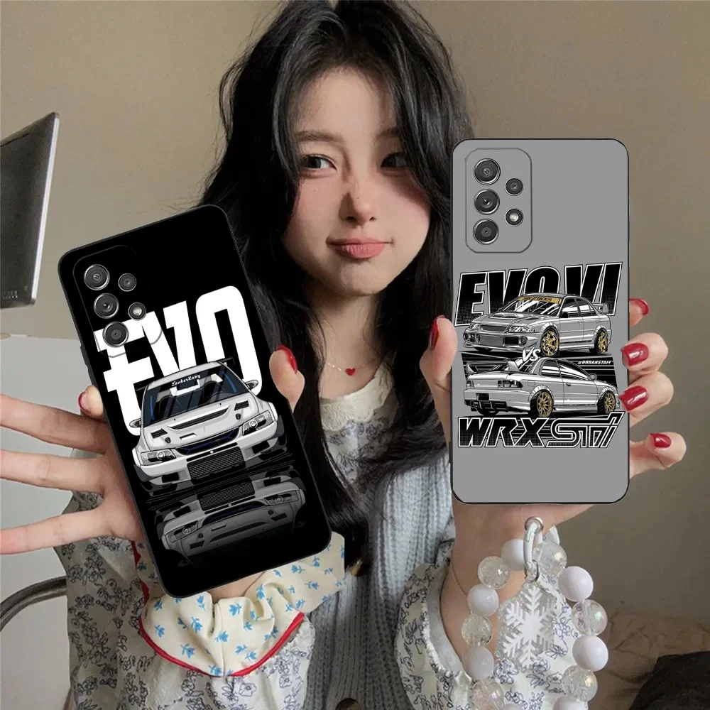 Cool Black EVO X Refit Car Phone Case For Samsung S24,23,22,30,21,10,9,Ultra,Plus,Lite,FE,5G Black Soft Case