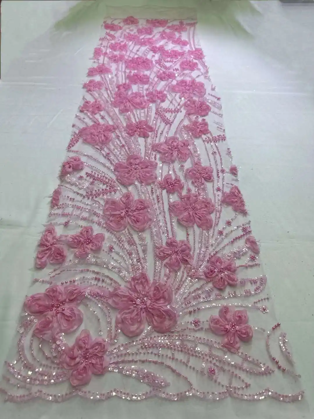 Pink African 3D Lace Fabric 2024 High Quality Groom Embroidery Nigerian Lace Fabric 5 Yards for Women Wedding Party Dress XH