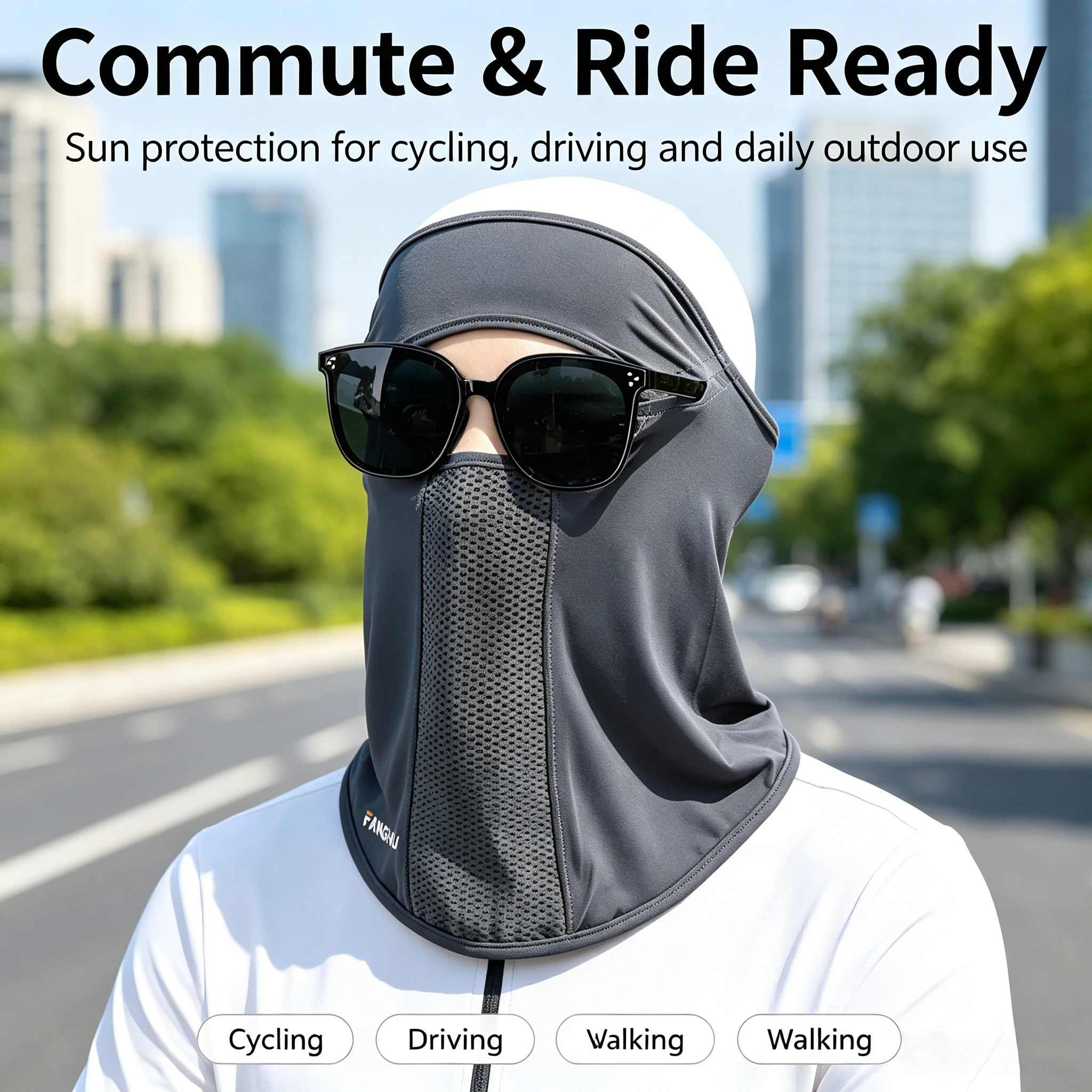 Facial Gini Summer Sports Ear Cord Scarves Mask Neck Protection Anti-uv Ice Silk Sunscreen Mask Face Veil with Eyeglass Hole