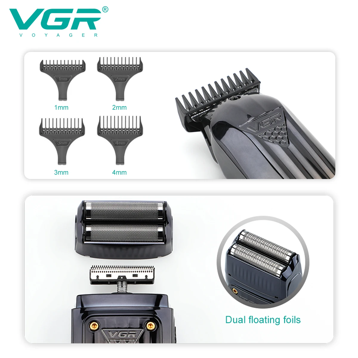 VGR 644 gradient hair cutting combination electric shaver rechargeable professional men's hair clipper carving electric pusher