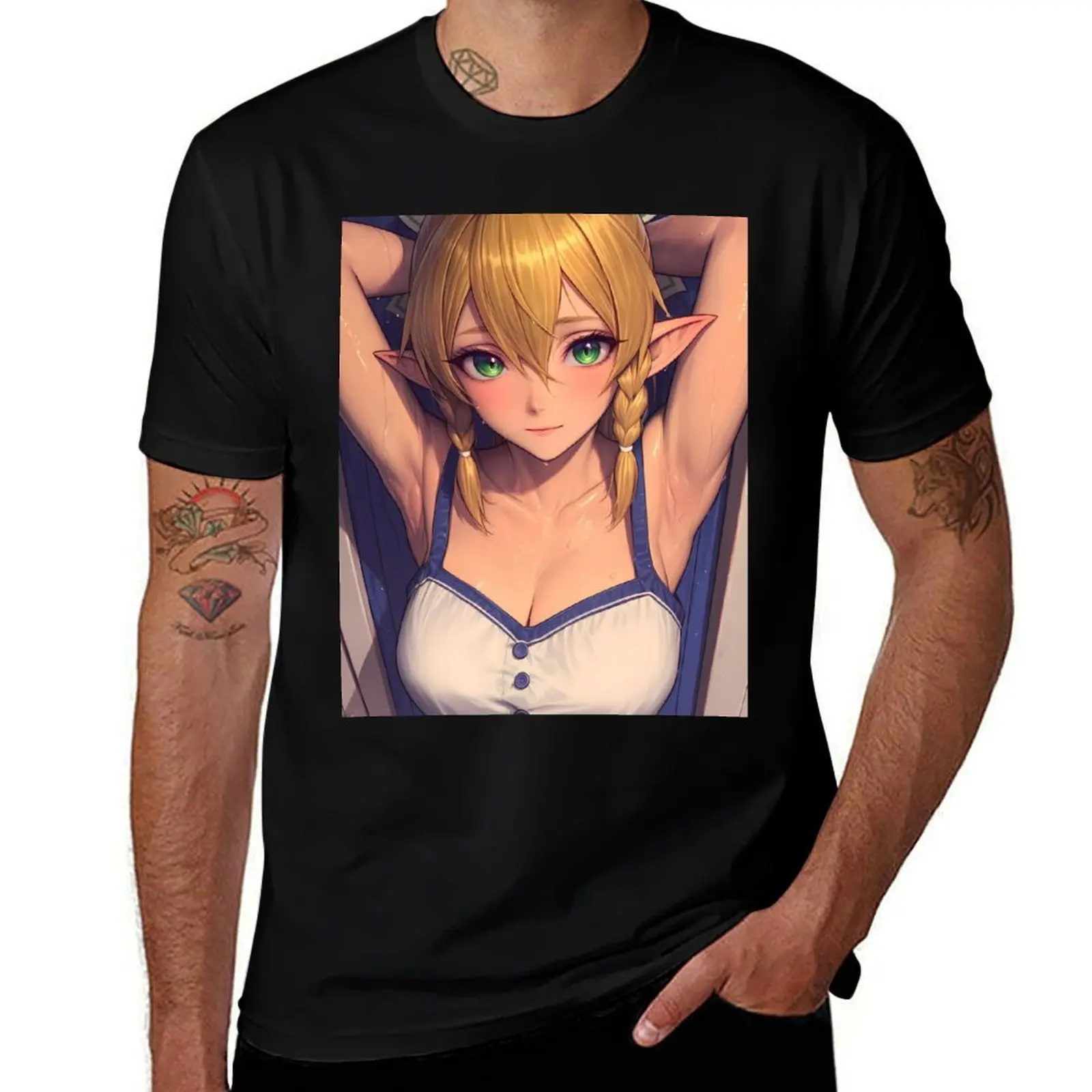 

Leafa Sword Art Online Elf Girl Twin Braids Wet Summer Dress Стильная футболка для мальчика винтажные мешковатые рубашки винтажная футболка мужская