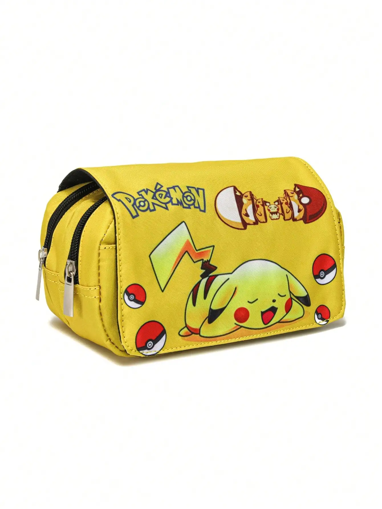 Cartoon Animation Peripheral Pokémon Cute Print Double-layer Pencil Bag Student Large-capacity Zipper Stationery Box Pencil Bag