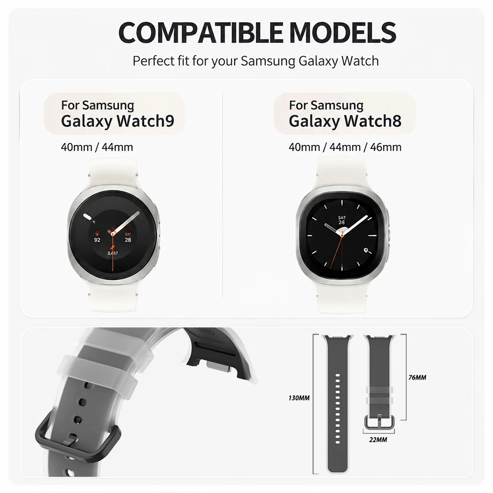 Original Lugs Silicone Strap For Samsung Galaxy Watch 9 40mm 44mm Watch 8 40mm 44mm 46mm Fashion Jelly Two-Tone Silicone Band