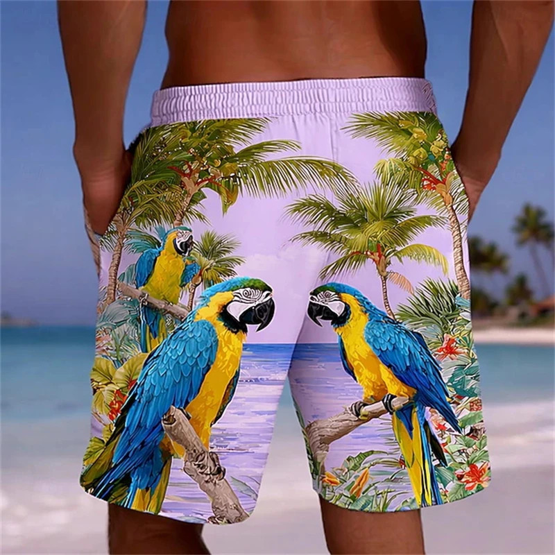 

Fashion Tropical Parrot Beach Shorts For Men Quick Dry Swim Trunks With 3D Parrot Print Drawstring Waist For Summer Vacation New