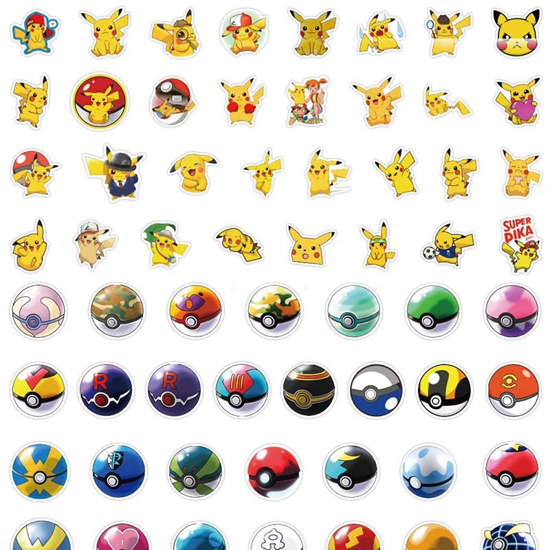 100 Stuks Kawaii Pikachu Anime Pokemon Stickers Voor Laptop Koffer Skateboard Gitaar Telefoon Cartoon Sticker Kid Cadeau Speelgoed