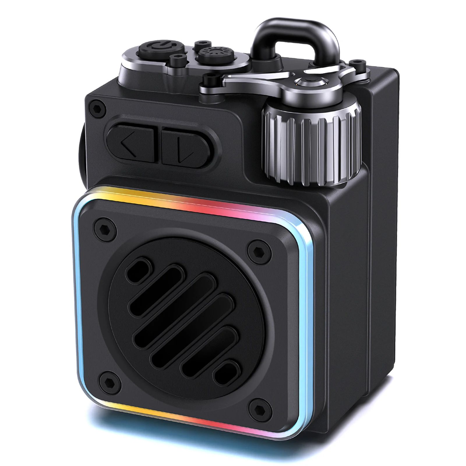 مكبر صوت بخاصية البلوتوث معدني محمول صغير في الهواء الطلق جيب صندوق تشغيل الموسيقى يدوي مكالمة مشغل موسيقى MP3 RGB ضوء ملون TF مشغل بطاقات