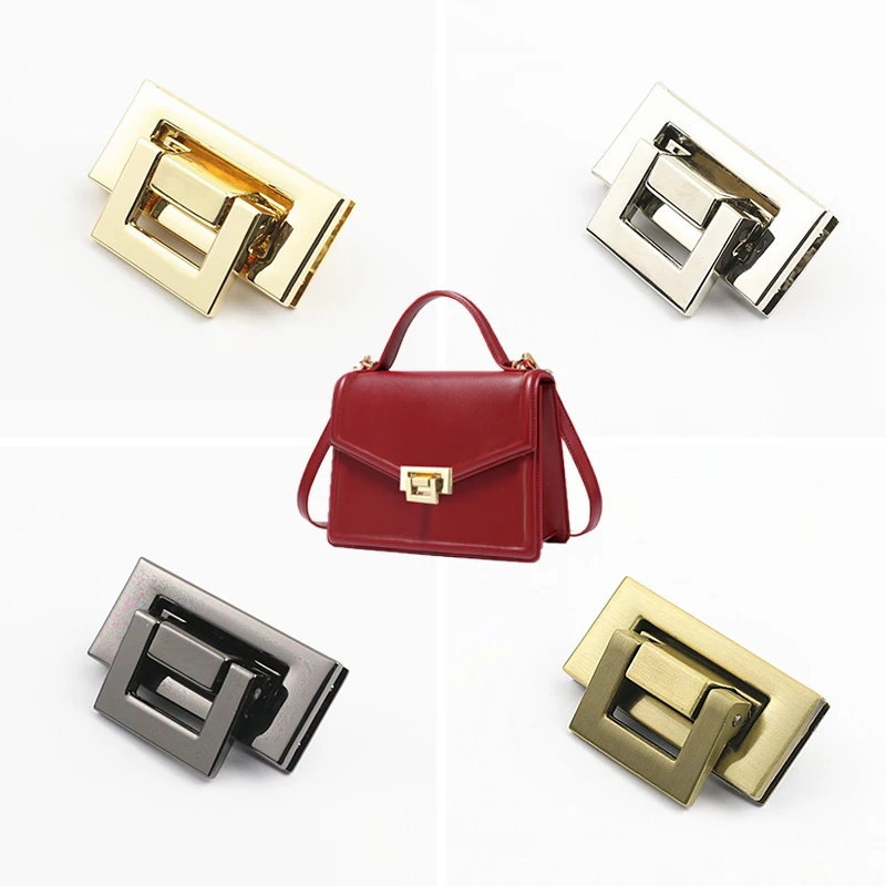 DIY Mortise Square Metal Square Tiny Bag Turn Lock Twist Lock Clasp Leather Craft Women Bag Handbag Shoulder Bag Purse Hardware