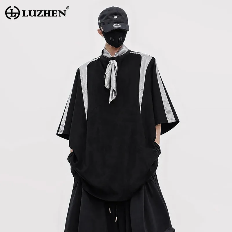 LUZHEN 2026 Summer Color Contrast Patchwork Scarf Decorate Loose Street Tops Men's Stylish Handsome Short Sleeve T-shirts JY8653
