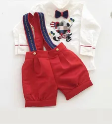 Baby Boy Set Autumn Red Mouse Embroidery Vintage for Eid Causal