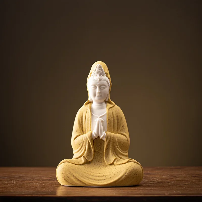 Chinese Guanyin Bodhisattva For Living Room Buddha Statue Worshiping Background Light Zen Decoration