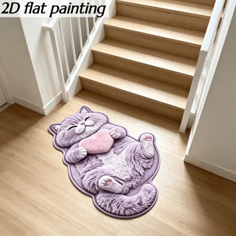 VIKAMA Cute Calico Cat Lying Shape Rug Non Slip Floor Mat for Living Room Bedroom Balcony Cat Lover Home Decor Washable Carpet