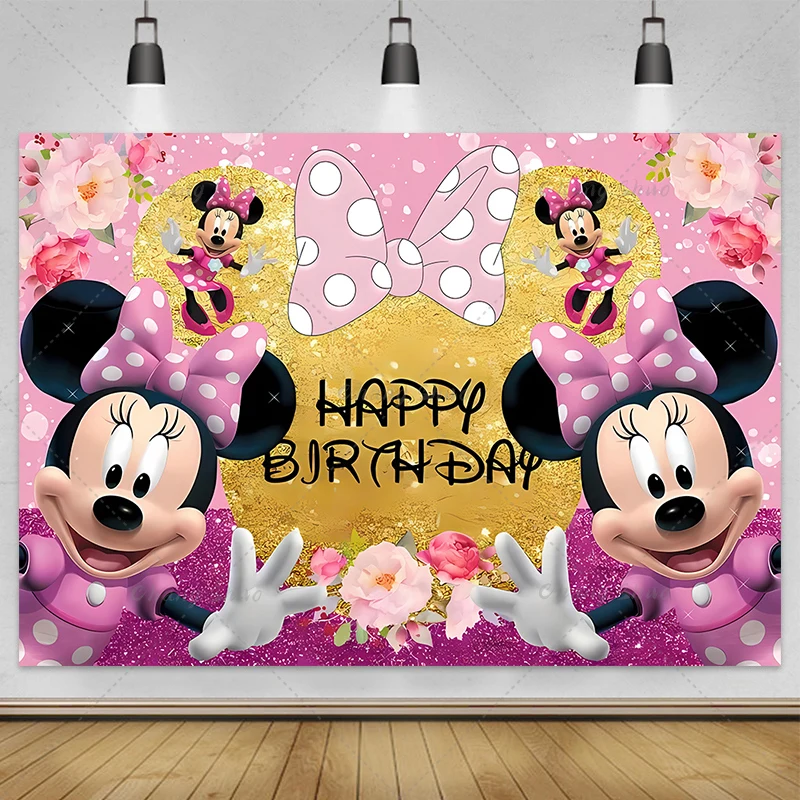 Customizable Minnie Mouse Photography Backgrounds Vinyl Cloth Photo Shootings Backdrops for Kid Baby Birthday Party Photo Studio