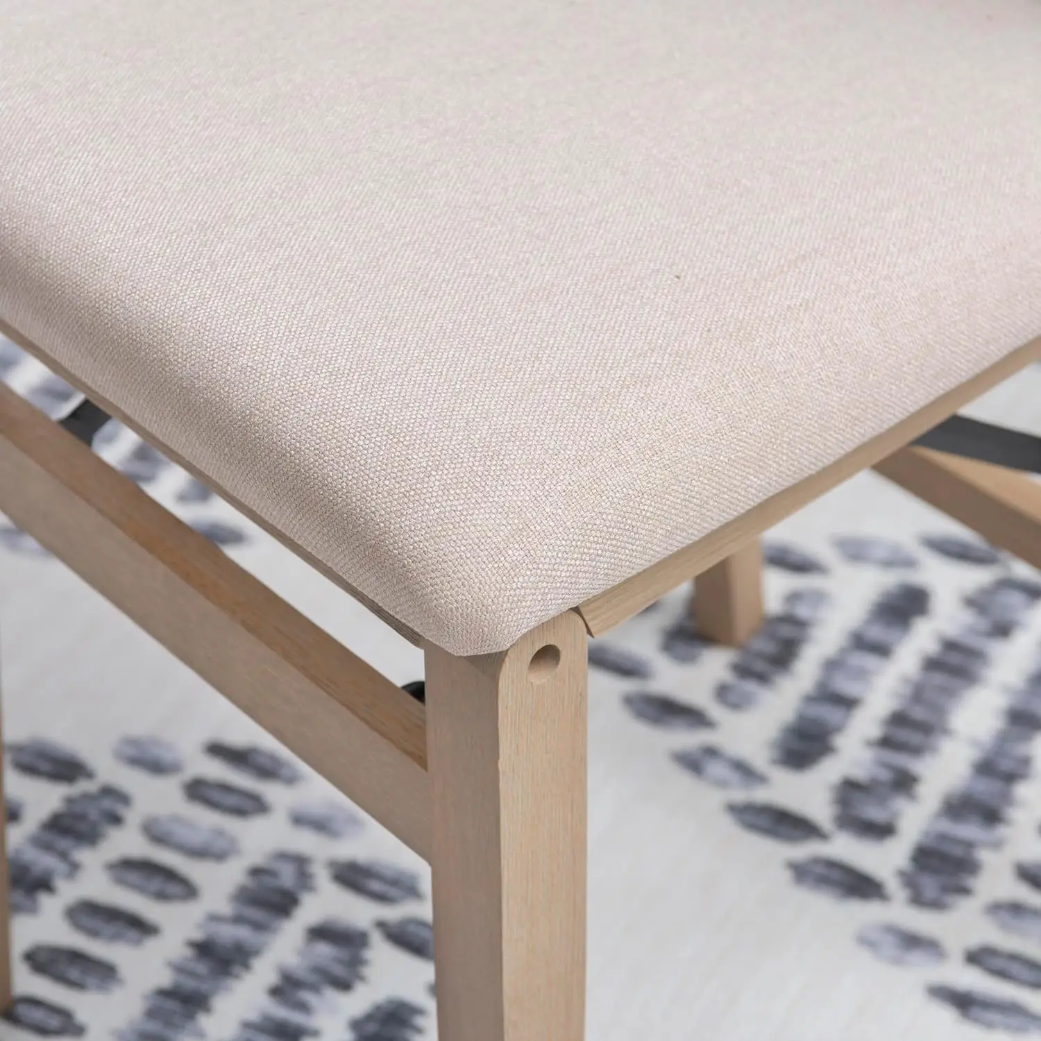 كرسي كيرا خشبي ريفي طبيعي قابل للطي مع مقعد منجد باللون البيج ومجموعة خلفية مكونة من قطعتين #5