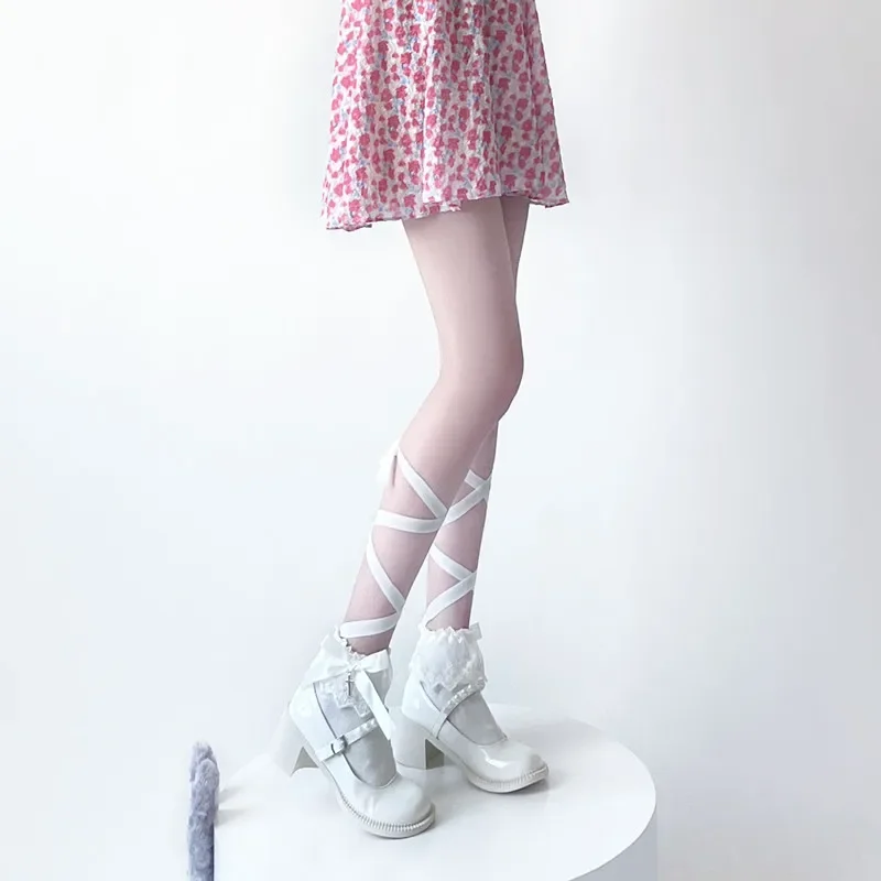 Japanese Lace Cross Straps Tie Leg Socks Jk Women Cotton Sexy Stockings Socks Thin Women's Middle Tube Socks Party Long Socks
