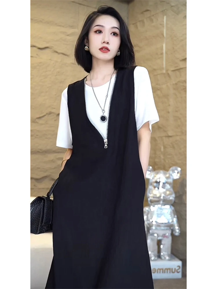 

Модный повседневный женский комплект-двойка (топ и юбка) для лета 2025 года, большие размеры, с круглым вырезом, новый стиль