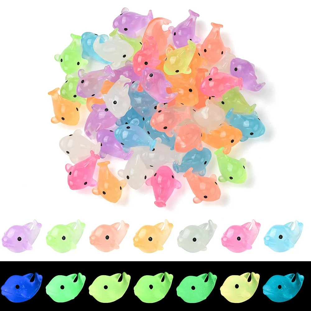 70pcs 7 Colors Luminous Resin Display Decoration Glow in the Dark Ornaments Luminous Dolphin Shape for Home Desk Office Decor