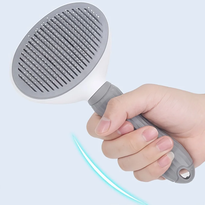 Easy-to-Clean Pet Grooming Brush with Self-Clean Button for One-Click Hair Removal - Curved Pin Deshedding Comb 7.7x4.13in(1pc)