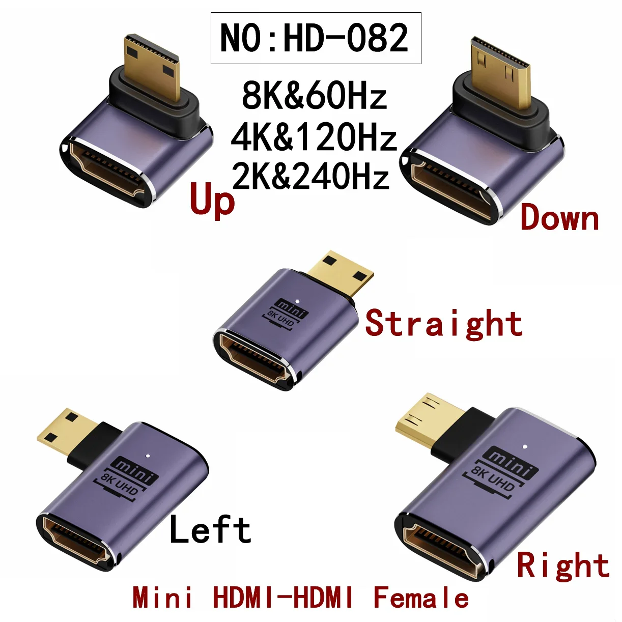 360 Degree U-shaped Mini HDMI gender Adapter 180 Mini HDMI Male to HDMI Female Angled L Converter HD 2.1V Extension 4K 8K 60Hz