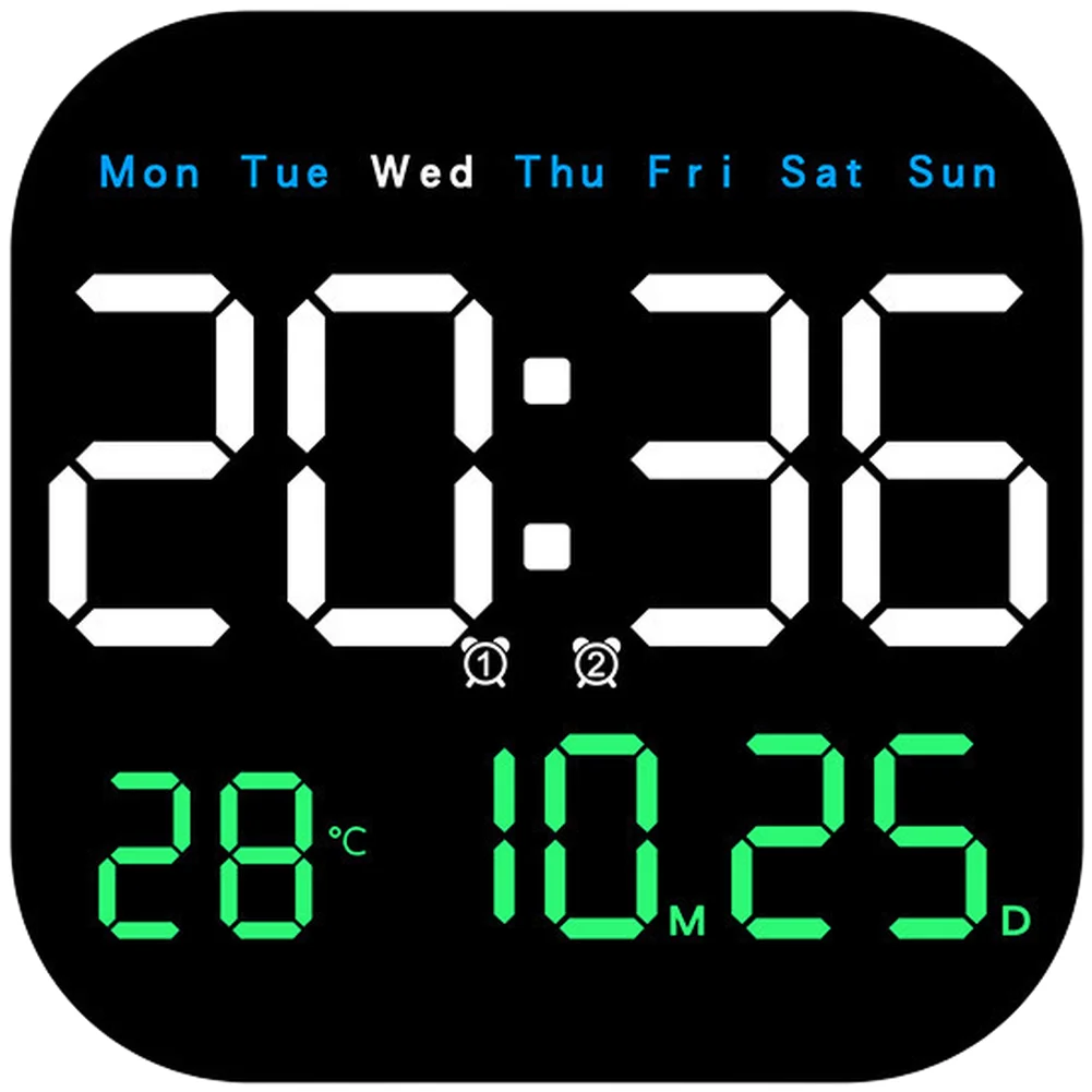 LED Wall Clock with Calendar Functionality Indoor Temperature Display Moon Phase Tracking Alarm and Countdown Timer