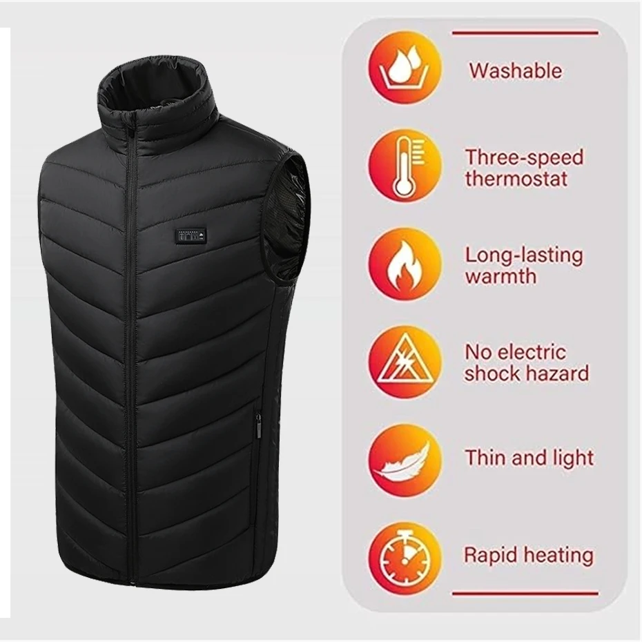 USB Heating Vest Jacket Men Winter Warm Vests Infrared 21 Heating Areas Vest Jacket Electric Heated Vest Male