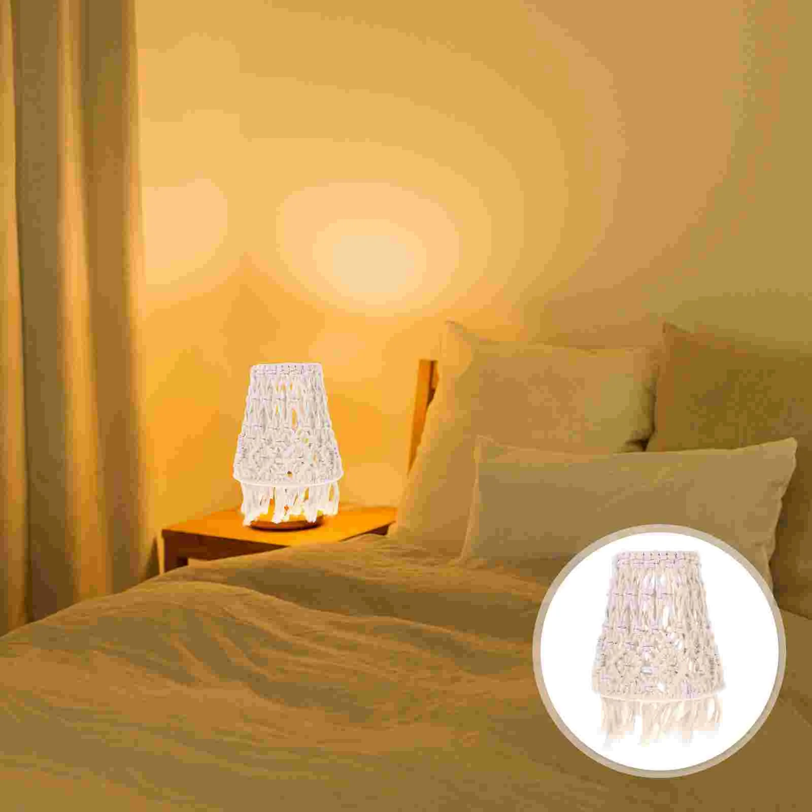 Bohemian Lampshade Handwoven Small Table Light Cover Cotton Rope Bedroom Bedside Replacement Rustic Warm Easy Install