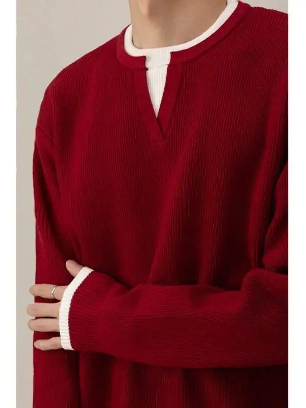 

Red V-Ne Knitted Sweater for Men Spring 2026 New Year Luy Year Couple Inner Wear Casual Sle Polyester Fiber Long Sve