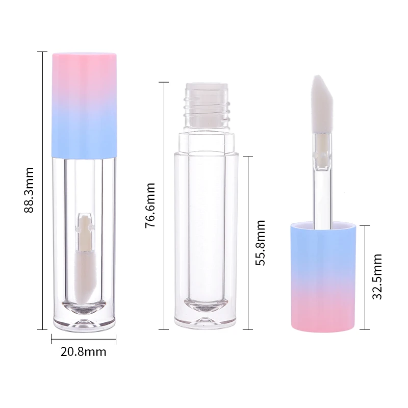 CAIYA 5ml สีฟ้าสีชมพูที่ว่างเปล่าลิปกลอส DIY พลาสติกลิปสติกคอนเทนเนอร์รอบ Lipgloss Lip Balm ขวดโลโก้ที่กําหนดเอง