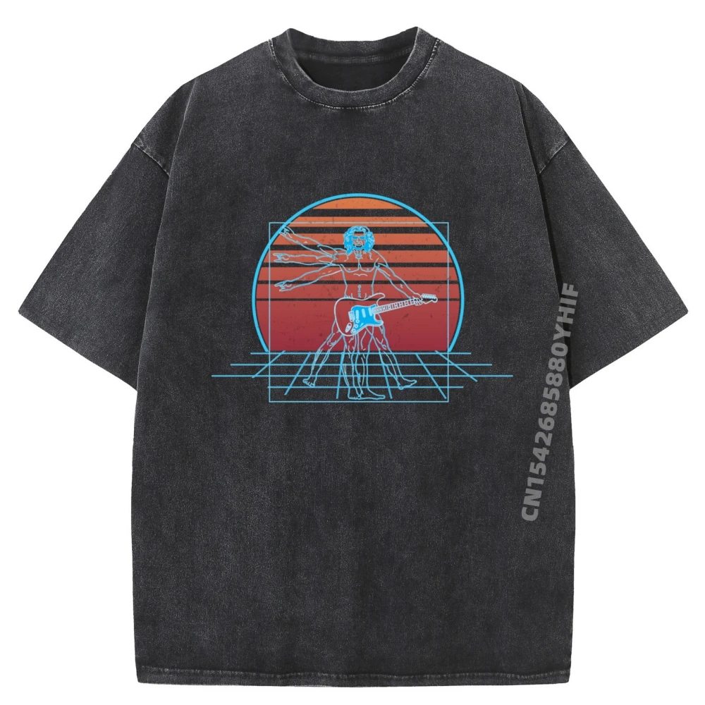 

Retro Vitruvian Man Guitar Music Tops Tees Loose Fashion Men T-shirt Casual Short Sleeve All Cotton Men's Retro Washed T Shirts