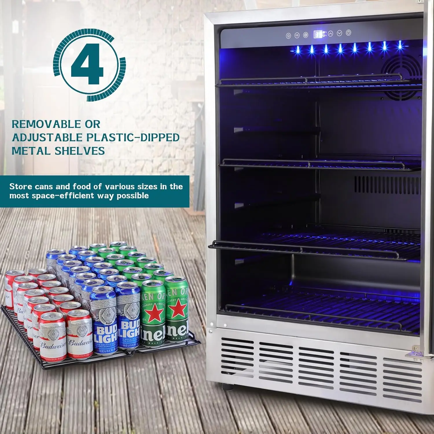 24Beverage Cooler Fridge - Refrigerator, Stainless Steel Seamless Door Cans, Powerful Cooling