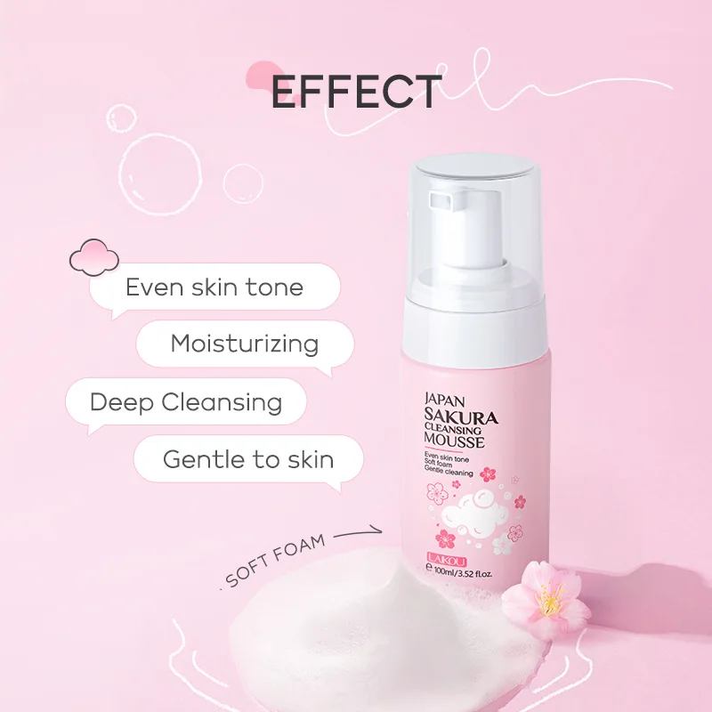 LAIKOU Japan Sakura Cleansing Mousse 100ml Gentle Deep Clean Foam Face Wash Oil Control Hydrating Facial Cleanser