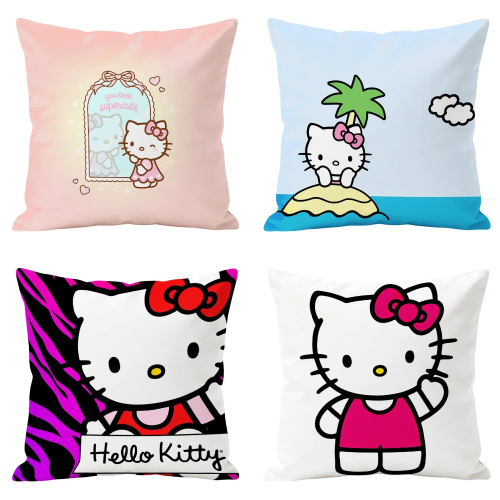 Hello Kitty Cute Cat Decorative Cushion Cover Double-sided Print Soft Short Plush Pillowcase for Bed Sofa Hidden Zipper