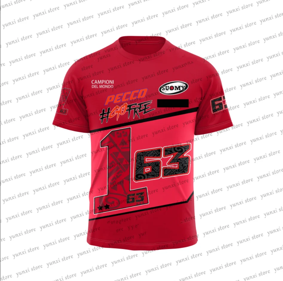 2024 New Motorcycle Race No. 63 Driver Francesco Bagnaia Fans Red Men's Summer Sports Casual T-shirt