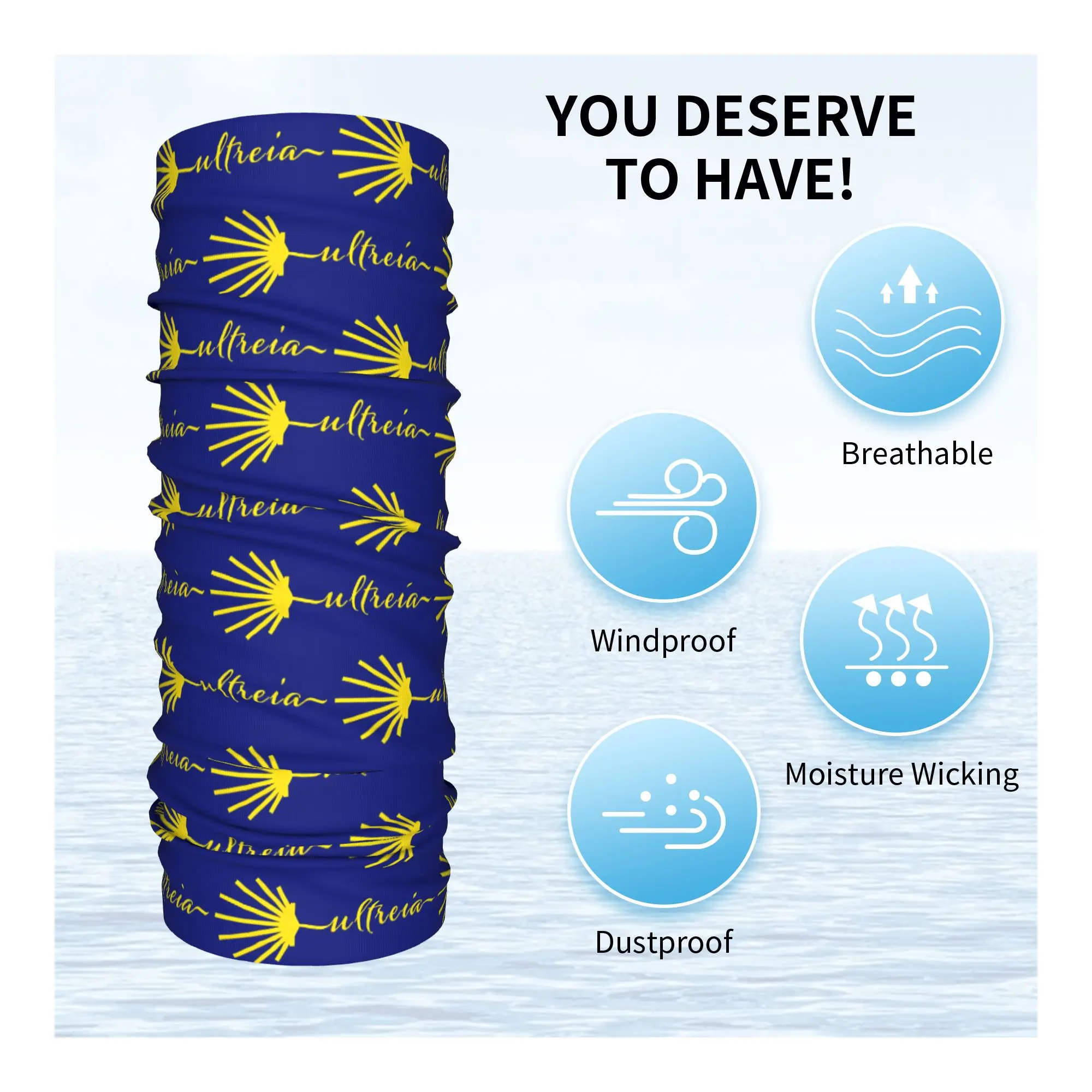 مخصص Ultreia الطباعة كومبولا الإسكالوب شل الرقبة الجراب النساء الرجال الأشعة فوق البنفسجية الوجه درع الشتاء سانتياغو باندانا وشاح للتزلج