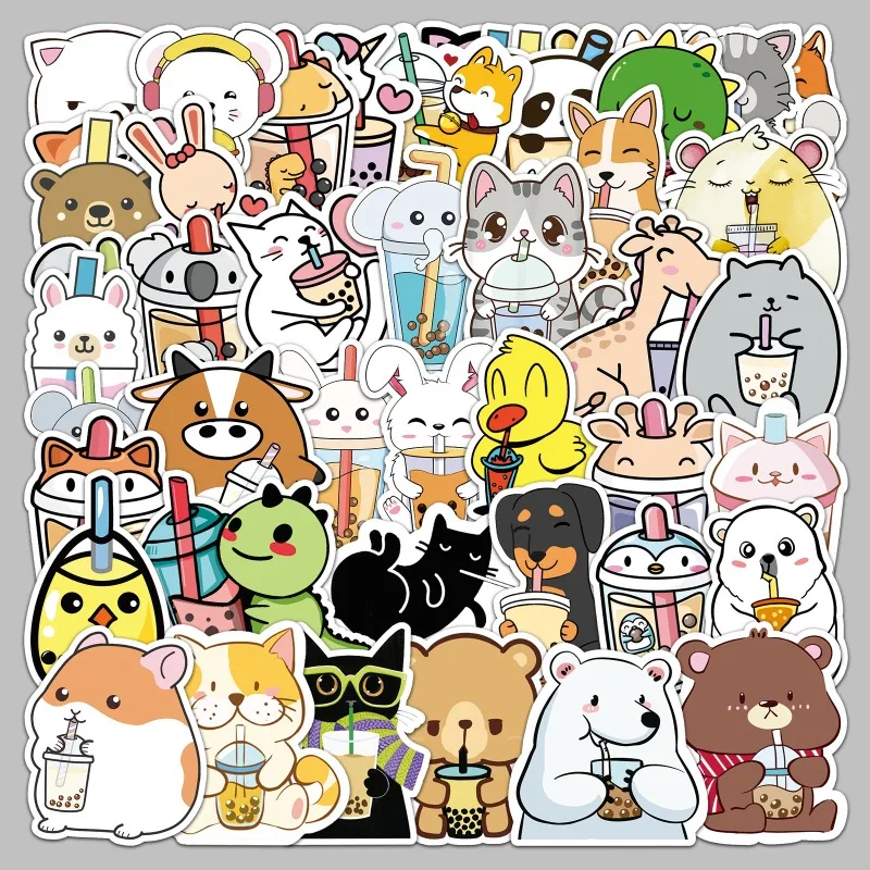 50 Uds. De dibujos animados personalizados para mascotas, té de la leche, pegatina decorativa de Graffiti creativa