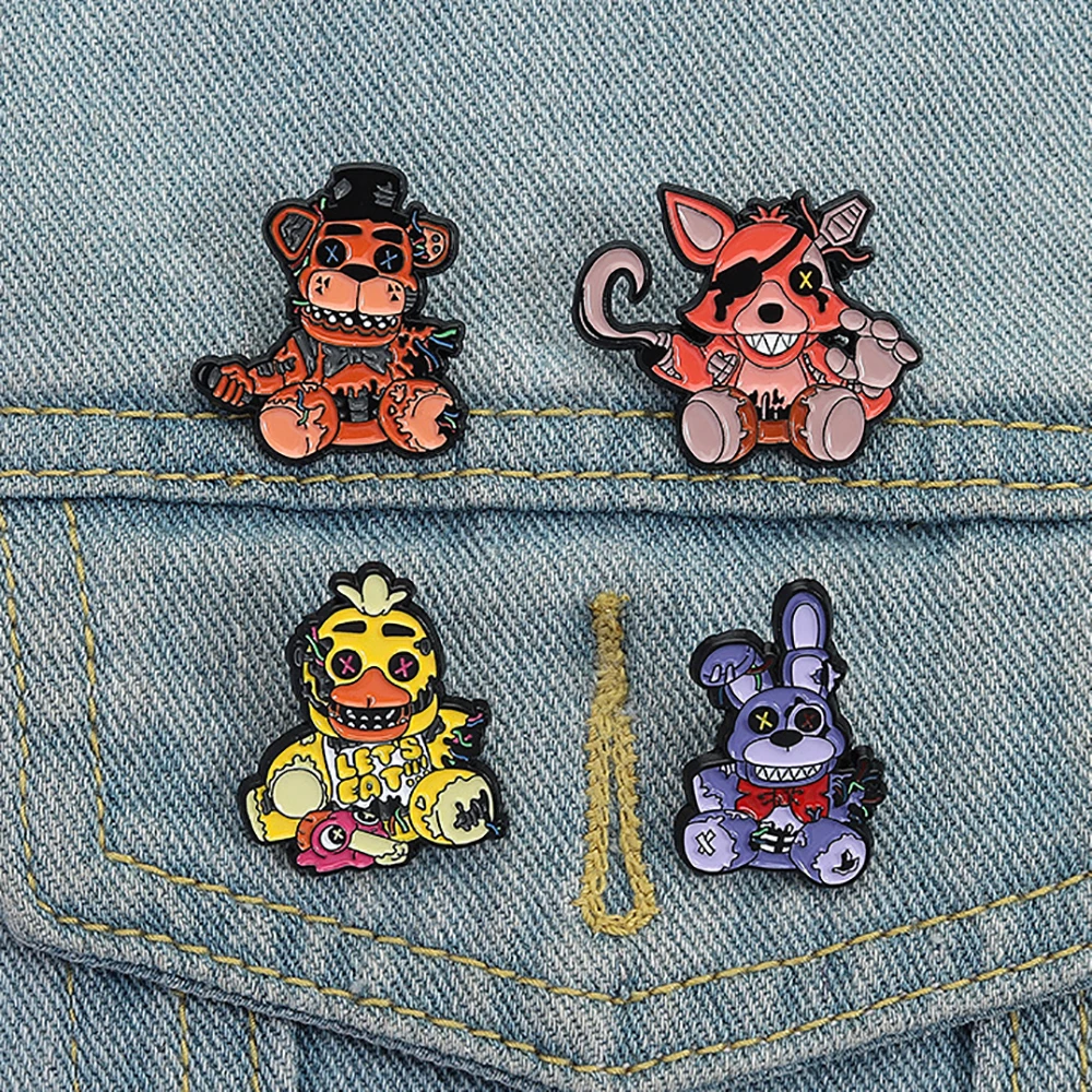 4pcs Creative Horror Stitching Bear Cartoon Brooch Metal Badge for Clothing Backpack Personalized Decoration Pins Halloween Gift