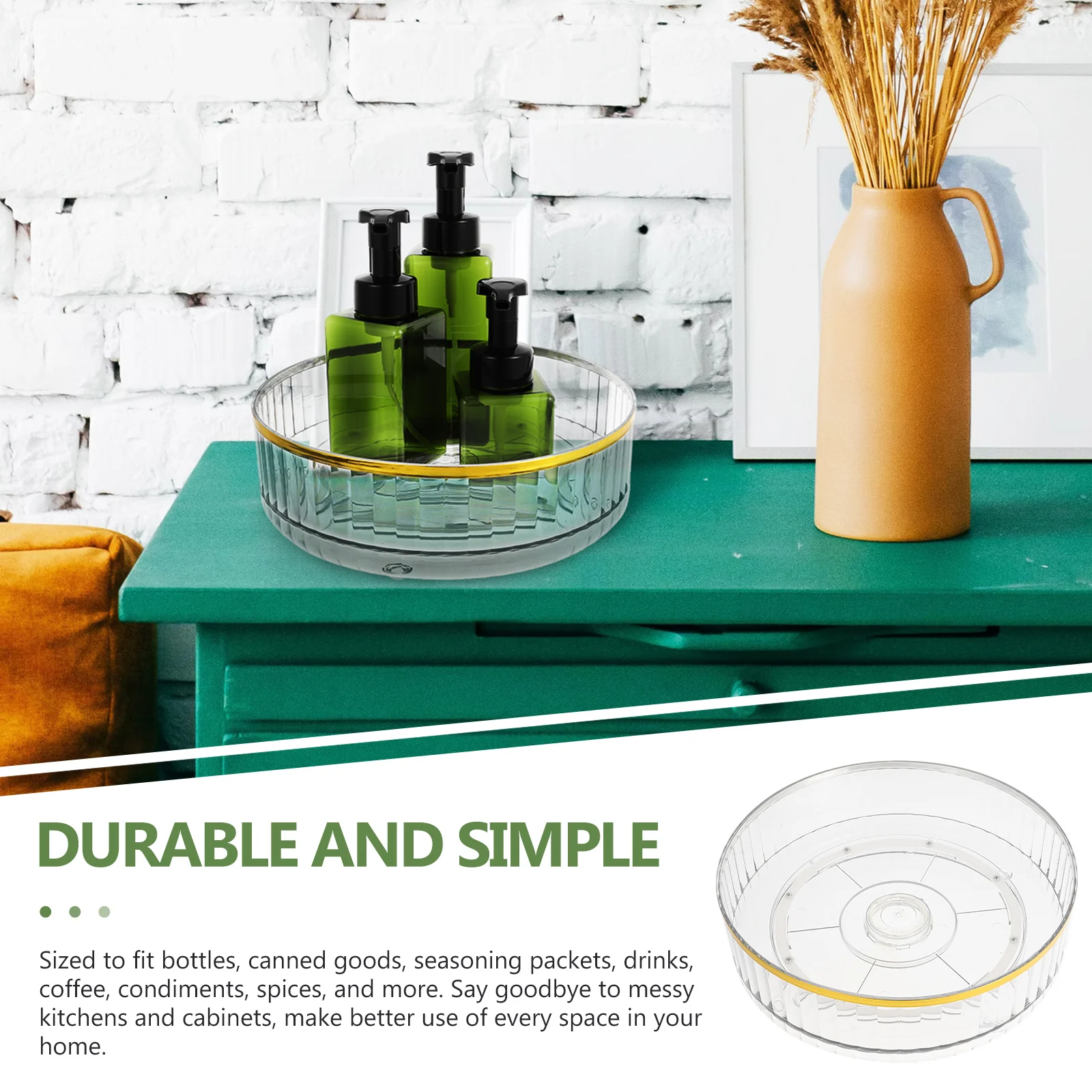 

Household Tray Multi-Function Spice Holder Storage Organizer Turntable Tray Kitchen Cabinet Condiment Rack